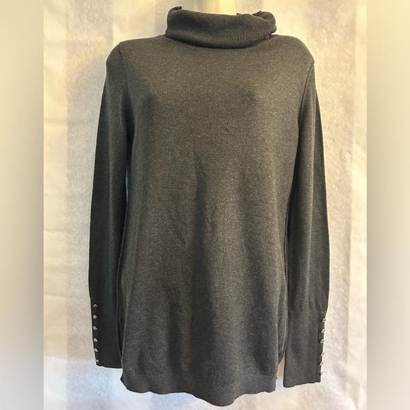 LOFT Ann Taylor Charcoal Gray Cowl Neck Sweater Cozy Elegance pull over Sz-M. D2 - Picture 1 of 11